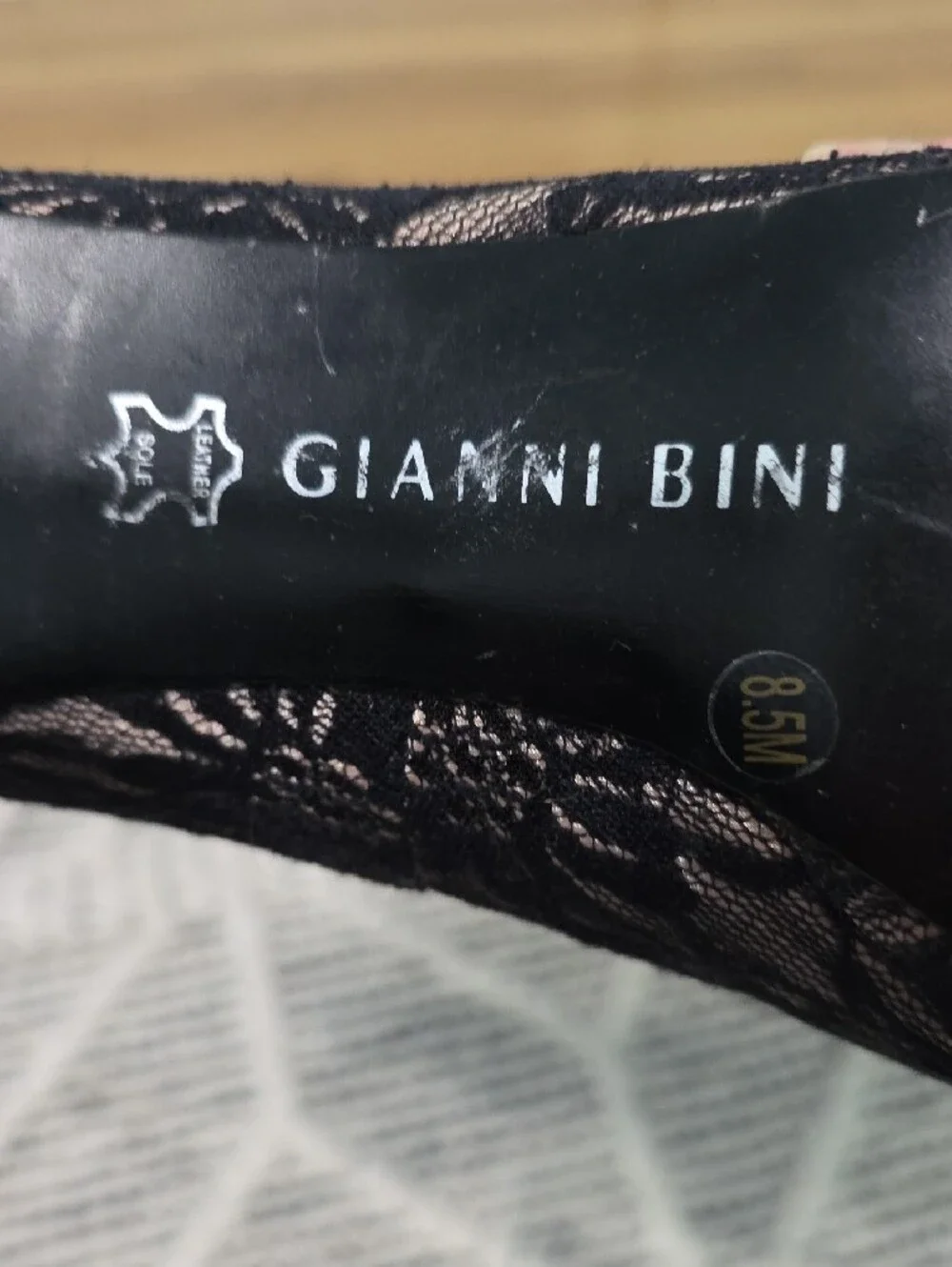 Gianni Bini Black Lace Overlay Blush Pointed-Toe Pumps